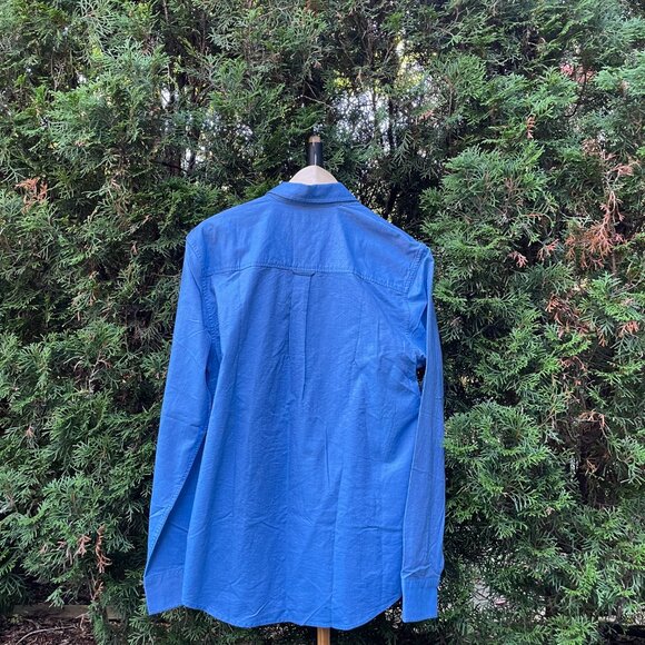 Simons Blue Button-Up with Brown Corduroy Pocket - Picture 3 of 6